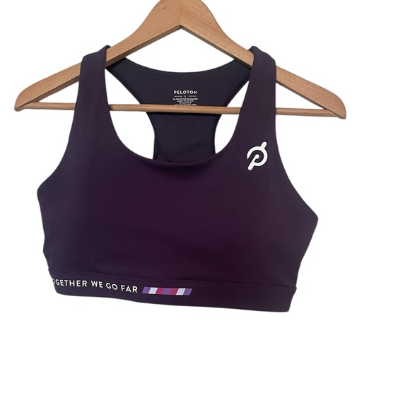 PELOTON Cadent Spliced Go Further Cut Out Sports Bra Large Purple New - Picture 4 of 5